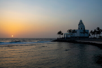 Obraz premium Island Mosque, Jeddah, during sunset