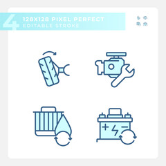 Pixel perfect blue icons set of car repair and service, editable thin linear illustration.
