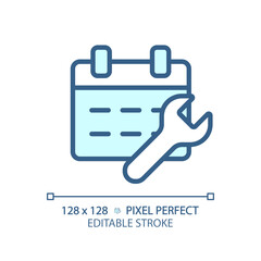 Obraz premium 2D pixel perfect editable blue car service icon, isolated vector, thin line illustration representing car service and repair.