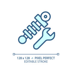 2D pixel perfect editable blue car suspension icon, isolated vector, thin line illustration representing car service and repair.