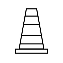 Cone safety icon with black outline cone, symbol, sign, design, construction, isolated, road. Vector illustration
