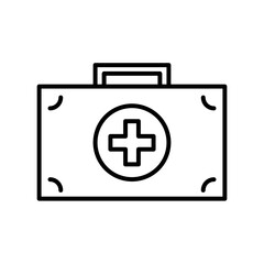 First aid kit safety icon with black outline care, health, medicine, doctor, medical, emergency, case. Vector illustration