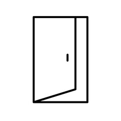 Evacuation door safety icon with black outline exit, evacuation, emergency, door, help, safety, danger. Vector illustration