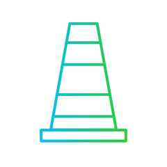 Cone safety icon with blue and green gradient outline cone, symbol, sign, design, construction, isolated, road. Vector illustration