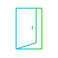 Evacuation door safety icon with blue and green gradient outline exit, evacuation, emergency, door, help, safety, danger. Vector illustration