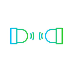 Ear plug safety icon with blue and green gradient outline sign, symbol, ear, equipment, plug, protection, listen. Vector illustration