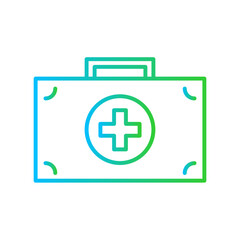 First aid kit safety icon with blue and green gradient outline care, health, medicine, doctor, medical, emergency, case. Vector illustration