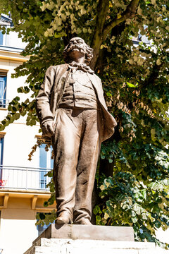 Statue of French writer Gustave Flaubert, in Place des Carmes, Rouen city center, France