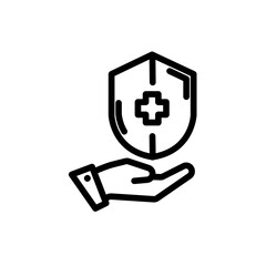 Care safety icon with black outline. care, set, line, sign, outline, symbol, people,. Vector illustration
