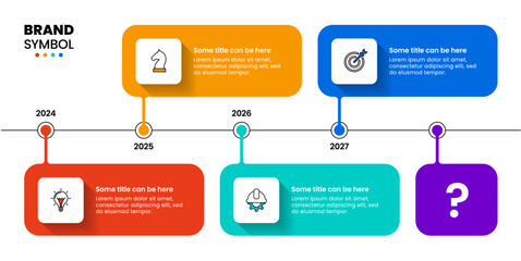 Infographic template. Timeline with 4 steps and a question mark at the end