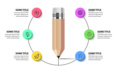 Infographic template. Pencil with 6 circles and icons