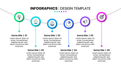Infographic template. 6 circles with icons on a line
