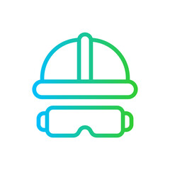 Helmet safety icon with blablue and green gradient outline style. helmet, symbol, safety, worker, sign, equipment, construction. Vector Illustration