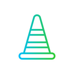 Traffic cone safety icon with blue and green gradient outline style. cone, construction, symbol, warning, object, isolated, stop. Vector Illustration