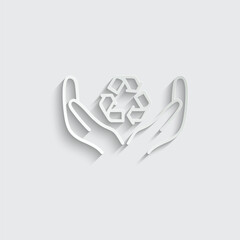 hand holds recycling sign icon vector eco ecology sign recycle icon