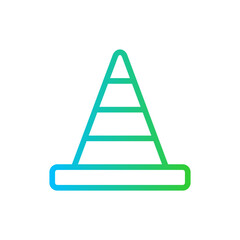 Cone safety icon with blue and green gradient outline cone, symbol, sign, design, construction, isolated, road. Vector illustration