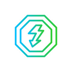 High voltage safety icon with blue and green gradient outline. sign, electricity, electric, symbol, voltage, energy, power. Vector illustration