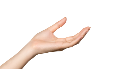 Woman hand touching or pointing on isolated background.
