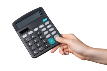Hand holding blank calculator on isolated background.