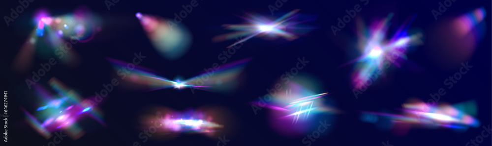 Fototapete A set of colourful vector lens and light flare transparent effects.  Transparent light refraction pattern for adding effects to backgrounds and objects. Vector illustration.