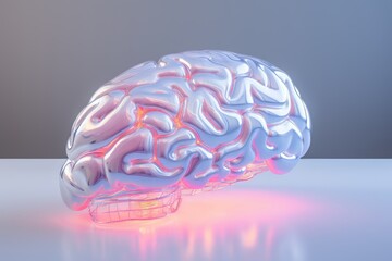 minimalist photo of a foil ice brain, holographic light