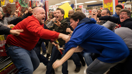 Chaos on Black Friday. People fighting over products at the store.