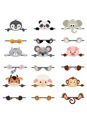 Set of cute animals with blank signboard