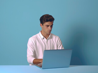 Caucasian business male worker using laptop computer working in office workplace. 