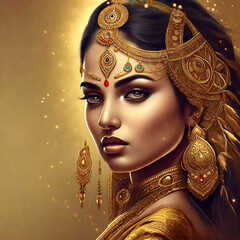 portrait of a woman with golden make up