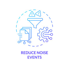 2D reduce noise events gradient icon representing AI ops, isolated vector, blue thin line illustration.