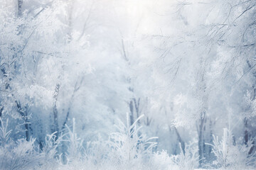 Winter frosty forest, Christmas greeting card. Generative AI