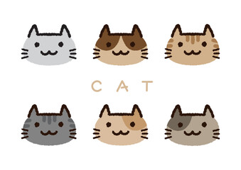 シンプルでかわいい猫の顔のイラストセット
Simple and cute cat face illustration set