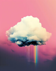 Cloud with rain and rainbow in the sky