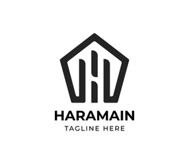Pentagon monoline letter H logo design template