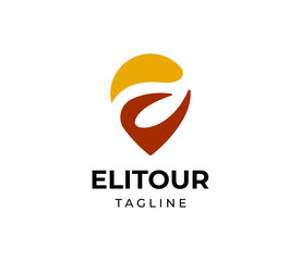 Location mark letter E logo for trip and travel agency logo