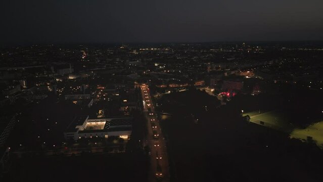 Munich night city skyline aerial view drone footage of city munich germany at night.