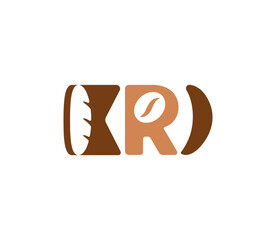 Letter KRI with coffee bread and banana icon symbol logo illustration