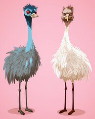 Vector Illustration Pair Emu Birds