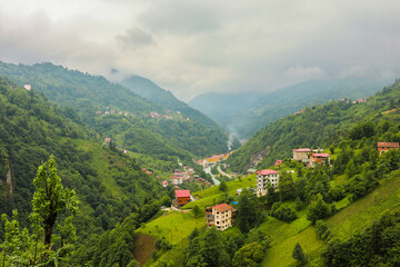Obraz premium view of the village in the mountains