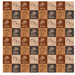 Coffee seamless pattern with a cups. Seamless texture of coffee icons. Vintage restaurant menu. Food and drink pattern. Vector illustration