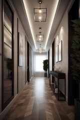 Stylish hallway interior in luxury house.