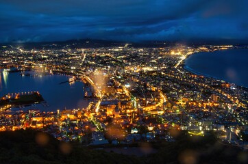 Twilight time view  from Mt. Hakodate in drizzling rain