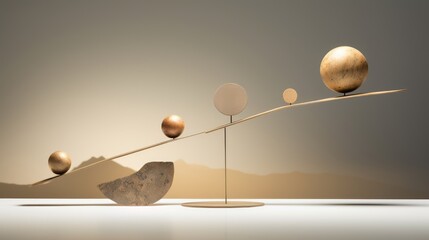 Balance Pivot: A simple pivot point balancing financial assets on a clean, minimalist fulcrum - obrazy, fototapety, plakaty