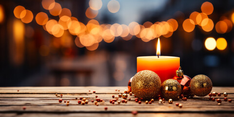 Enthralling festive candle, the epitome of Christmas spirit. Captivating imagery perfect for banner design to solidify your brand's holiday engagement.
