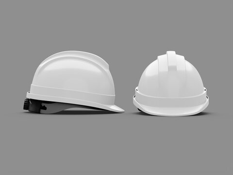 Two White Blank Construction Safety Helmet 3D Mockup