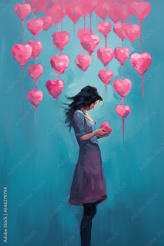 Poster an image of a pink grenade releasing hearts in a heartwarming display
