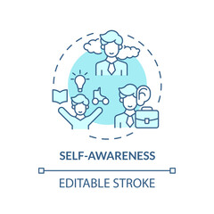 2D editable blue icon self awareness concept, isolated vector, mindful entrepreneurship thin line illustration.