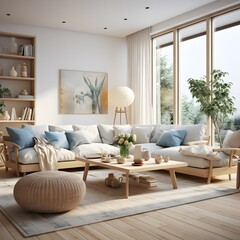 This living room is a harmonious blend of various interior design styles, each sharing a common principle of clean design while emphasizing furniture as a central element.
