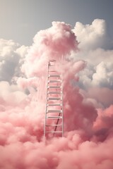 A surreal scene unfolds as a cloud is crowned with an unexpected ladder, creating a dreamlike, whimsical atmosphere.