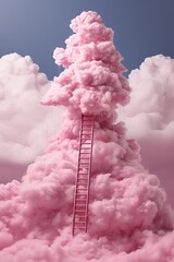 A surreal scene unfolds as a cloud is crowned with an unexpected ladder, creating a dreamlike, whimsical atmosphere.
